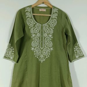 Olive Green Embroidered Kurta (Women)