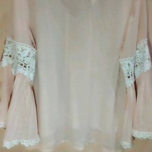 Peachy Sheer Top With Beads Detail