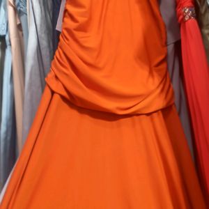 Orange Rhinestone Party Long Dress