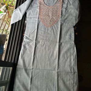 Yoke embroidery grey kurta