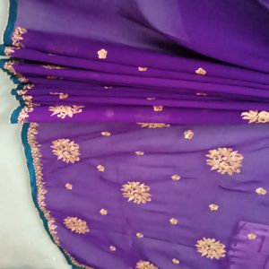 Purple Poonam Embroidery Saree