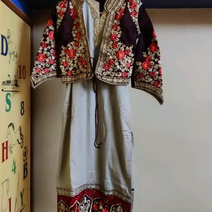 heavy embroidery kurta, pant with detached coat - fully stitched