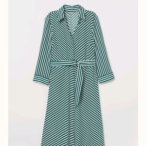 Dark Green And White Striped Dress