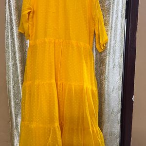 Flared Long Yellow Gown