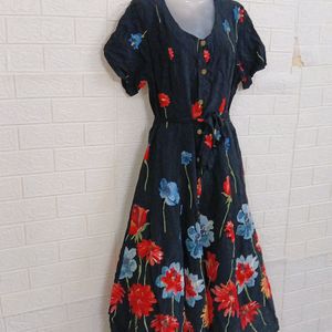 Branded Midi Dress With Bright Flower