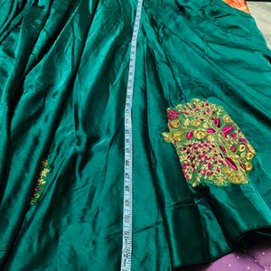 Satin Green  Long Frock With Dupatta