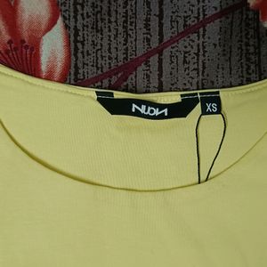 Nuon Yellow Cotton Blend Crop T-Shirt