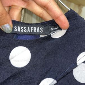 SASSAFRAS- Navy Blue N White Polka Dot Top C