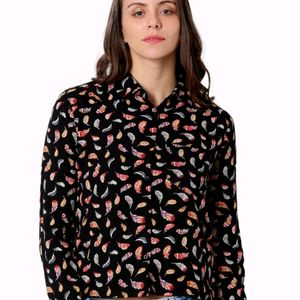 Women Regular Fit Printed Black Shirt