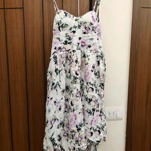 Floral Printed Shoulder Strap A-line Cotton Dress