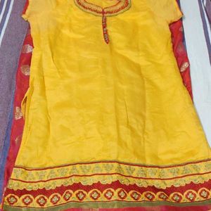 Mustard Yellow Red Bottom Punjabi Suit