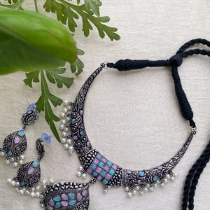 Oxidized Necklace and Earrings Set