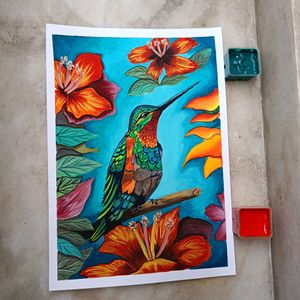 Hummingbird Painting On A4 Sheet