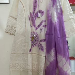 SALE:: Mul Cotton Lavender Kurta Set Dupatta