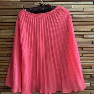 Imported Coral Pleated Midi Skirt