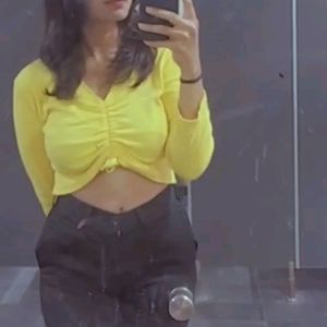 yellow full sleeves crop top