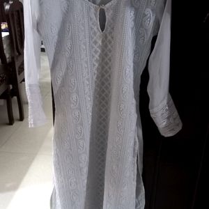 Staright Kurti Light Grey Colour Chikankari Work