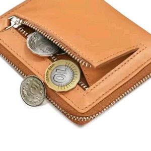 New Mens Tan Trendy Zipper Genuine Leather Wallet