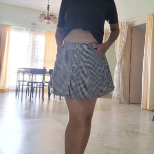 Mini Black And White Checked Skirt