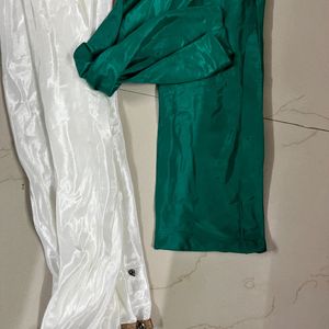 Neww 2 Combo Satin Silk Salwar Green And White