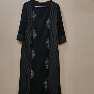 Neerus Black Cotton Kurta