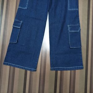 W-46 Size-28 Cargo Straight Women Denim Jeans