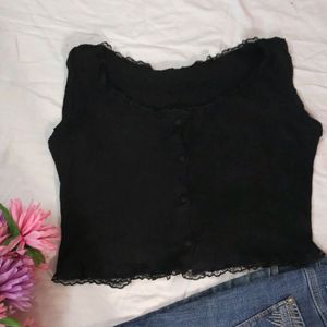 Crop Front Button Top