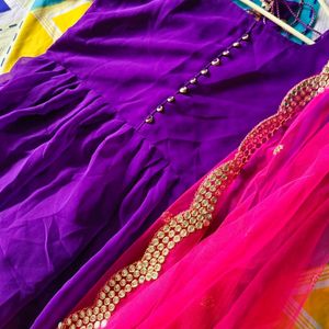 Purple Gown With Pink Dupptta