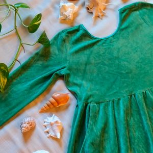 Green 🌱👗👟 Velour Skater Dress For Girls