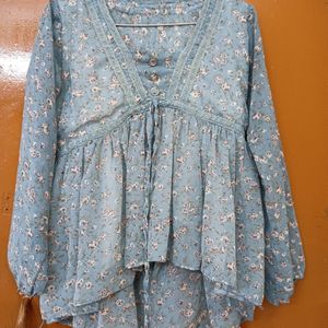 Light Blue Floral Georgette Party Top