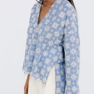 Zara Blue And White Embroidered Top Size :M