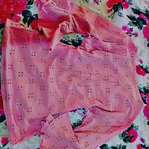 Baby Pink Dotted Crop Floral Sleeves Top