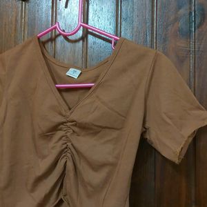 Brown Ruched Crop Top