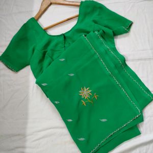 Full Embroidered Green Saree With Blouse