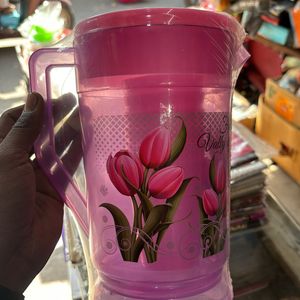 TRANSPARENT 1 JUG & 6 GLASS SET ( Pink Color)