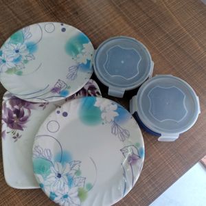 Melamine Flower Printed Plates And Tiffin Box