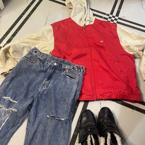 Denim Jeans With Red Beautiful Jecket Nd Boots