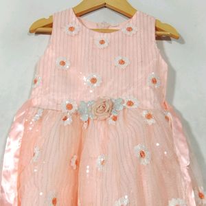 Peach Printed Netted Dress (Girls)