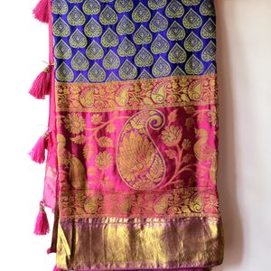 Pure Kanchi Pattu Silk  Saree With Maggam Blouse