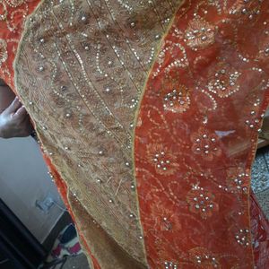 Orange And Beige Conbination Saree