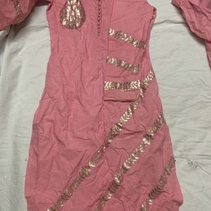 Pink Full Sey Kurta And Flare Pants