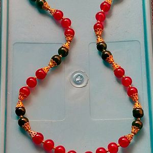 Red Green Bead Mala With Pendent