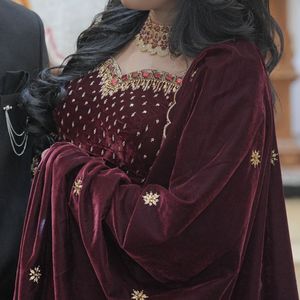 Maroon Velvet Lehenga