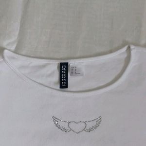 H&M White Overlocked Crop Top