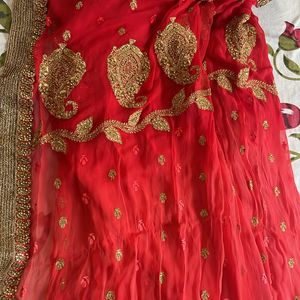 Tomato Red Double Shaded Pure Chiffon Saree