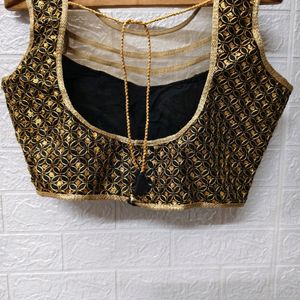 "Black Beauty: Blouse with Golden Embroidery & Net