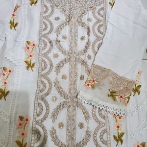 Stitch Pakistani White Suit With Dupatta Full Work