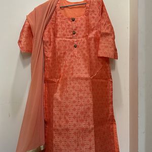 3 Piece Suit Set - Orange Colour With Grey Lower