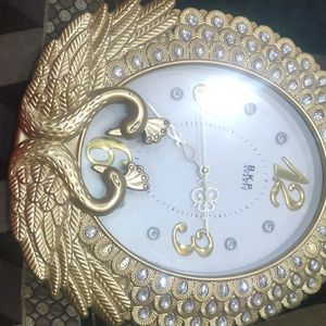 Golden Peacock Wall Clock