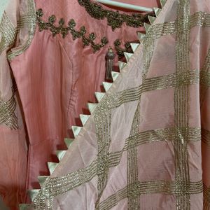 Splendid Peachish Pink Kurta With Dupatta